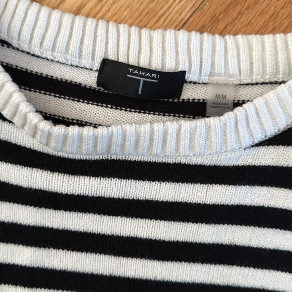 T Tahari Black and White Striped Sweater